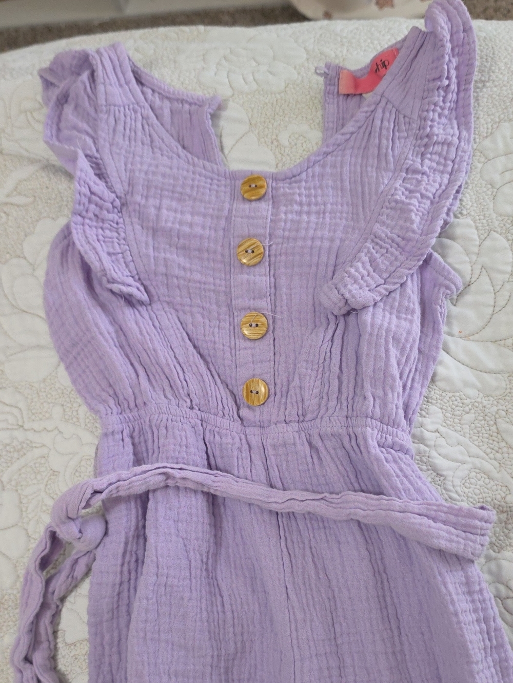 Lilac Girls' Ruffled One-Piece Bodysuit with Button Front